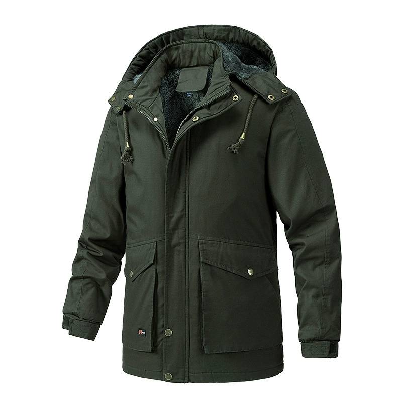 Осенне-зимняя хлопковая Повседневная ветровка на складе с поясом на молнии, однотонная коричневая утолщенная ветровка с боковыми прорезями и карманами