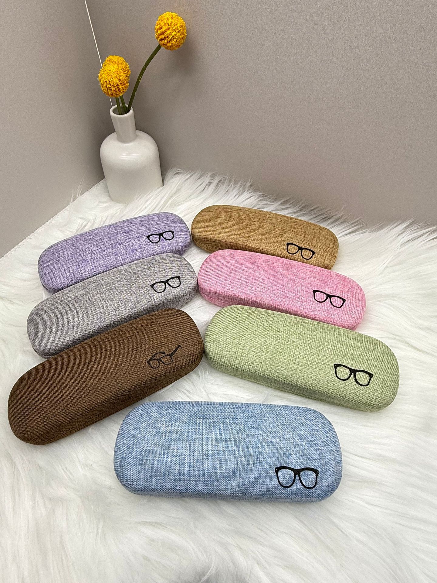 Caja de gafas de lino grande al por mayor en stock nuevo miopía puede imprimir una pequeña caja de almacenamiento de gafas rectangulares frescas