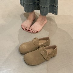 晚晚风磨砂牛皮丑萌勃肯鞋女2025秋冬一脚蹬软底孕妇奶奶单鞋