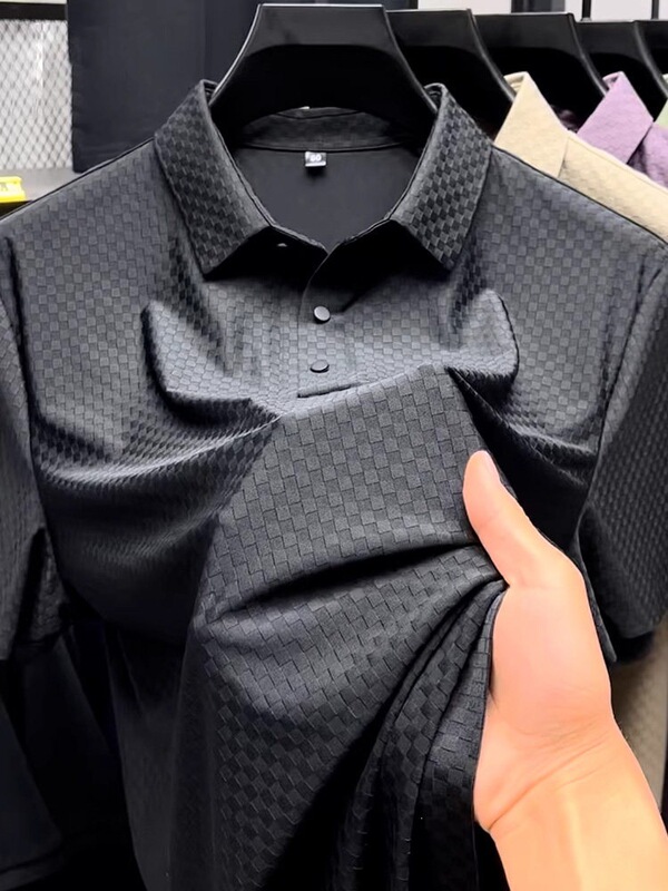Extra Large Size 150kg Waffle Mesh Ice Silk T-Shirt Men's Short-Sleeved Shirt with Lapel Loose Polo Shirt Summer