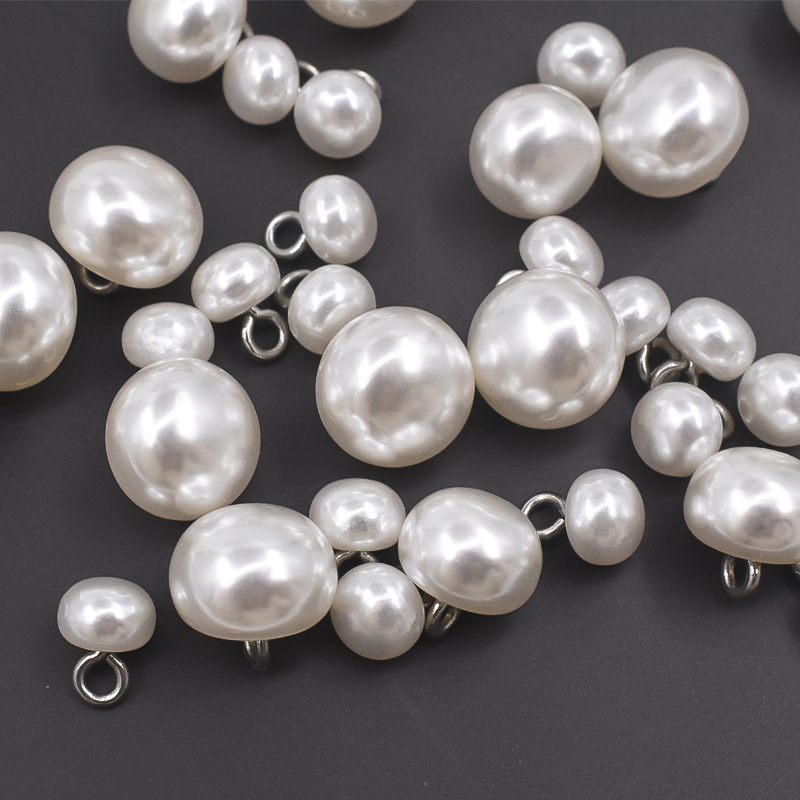 Abs High-Gloss National Style Steamed Bun Pearl Iron Legs Semi-Circle Copper Leg Beads Shirt Dress Button Cardigan Decorative Button