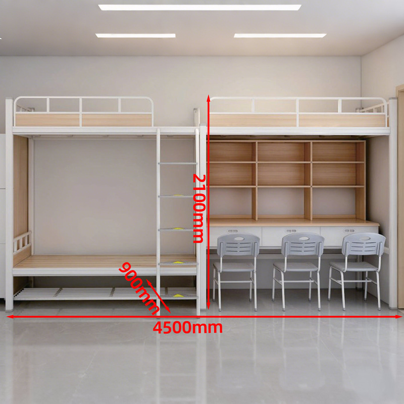 学生のアパートのベッドとベッドの下のテーブルの組み合わせベッドの鉄の棚の二段ベッドのタンス付きのはしごの従業員の学生寮は通用します。|undefined