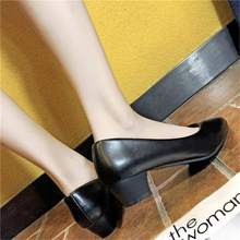 空乘工作鞋女黑色冬天美容师粗跟高铁学生礼仪正装舒适3-4-5厘米