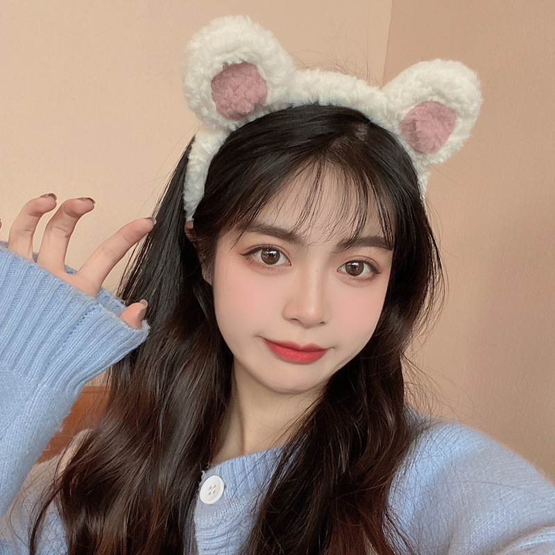 Cartoon facial lavado especial para mujeres 2024 nuevo cabello de peluche maquillaje prensado cabello lindos pinzas de cabello correa tocado