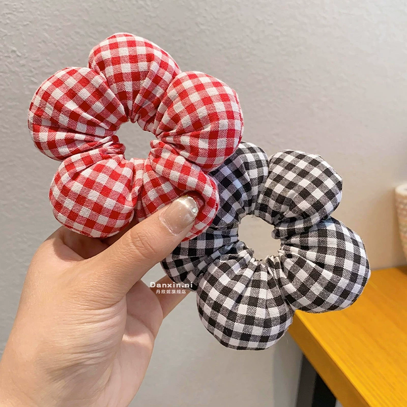 Детская клетчатая цветочная резинка для волос, головной цветок 3D, бантик для волос, резинка для волос для девочки