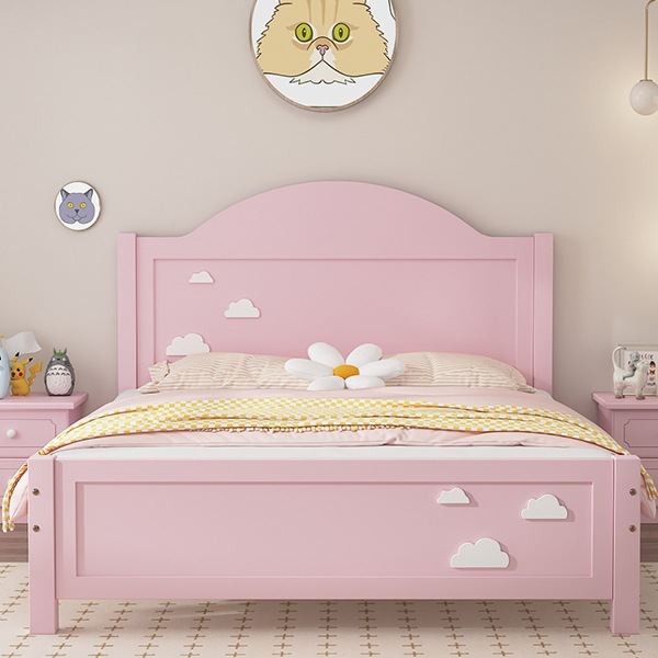 Solid Wood Children's Bed Pink Girl Princess Bed Boy Single Bed 1.62m m Guardrail Bed Teenager Drawer Bed