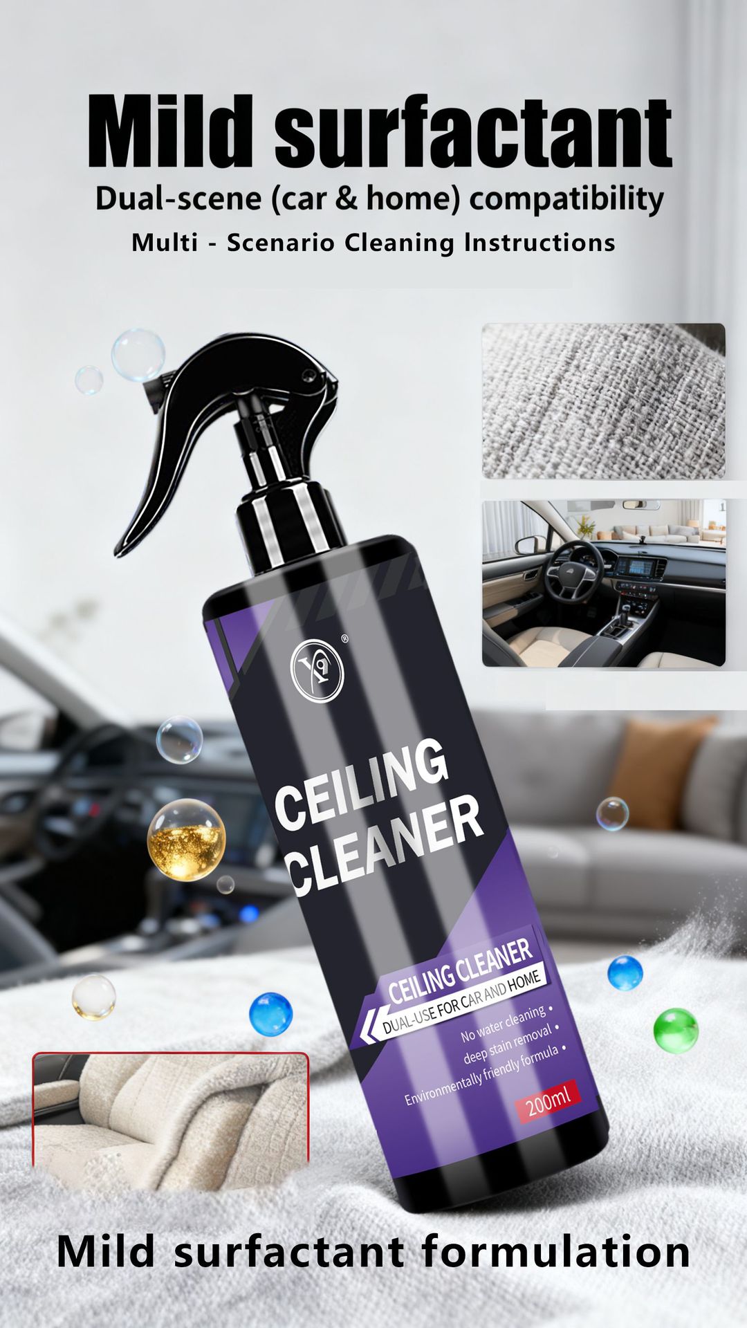 Cross-Border Aliexpress Foreign Trade Car Ceiling Cleaner Interior Fabric Seat Leather Decontamination Cleaning Renovation Maintenance