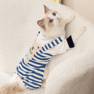 Cat autumn and winter Denim bear strap home clothes dog air conditioning clothes four-legged clothes home warm pet clothes