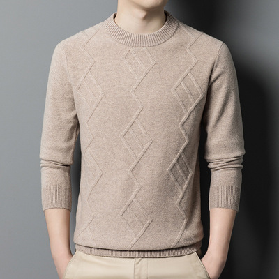 冬季100%羊絨衫純色中青年男士加厚保暖針織衫爸爸圓領打底衫毛衣