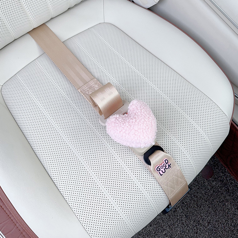 Qìchē – Car seat belt Car Safety Belt - three-point-anti-strangle-seatbelt-beige-pink-heart