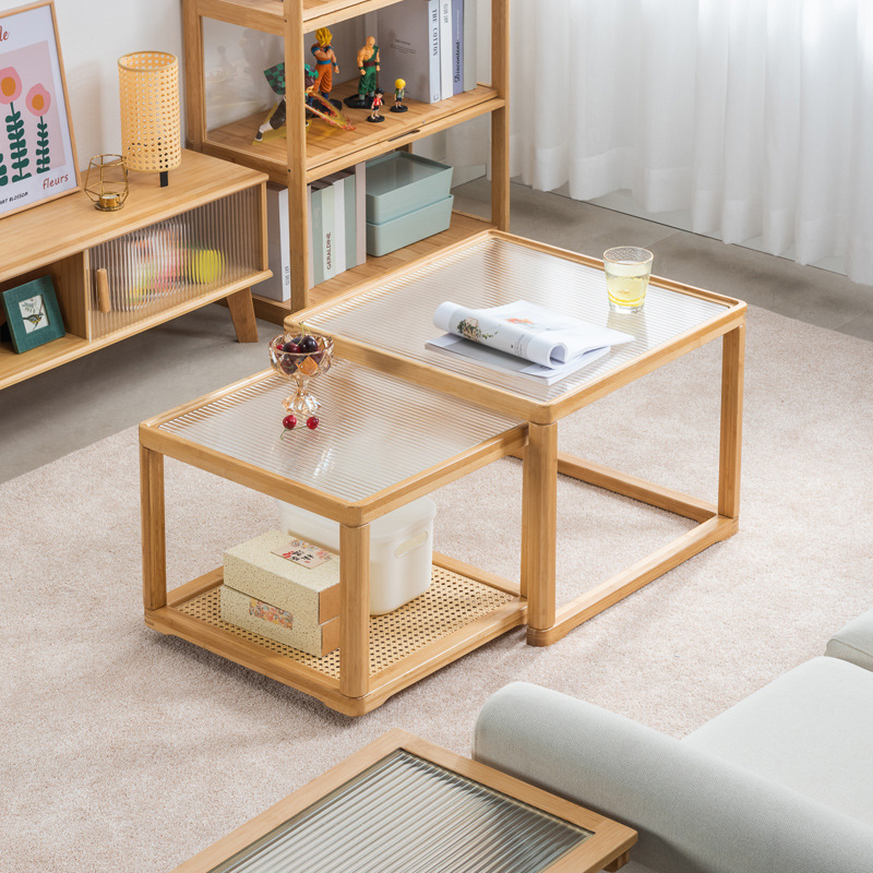 Mesa de té de vidrio Changhong de estilo japonés sala de estar hogar pequeño apartamento móvil lado cuadrado varios combinación de tamaño mesa de té de ratán