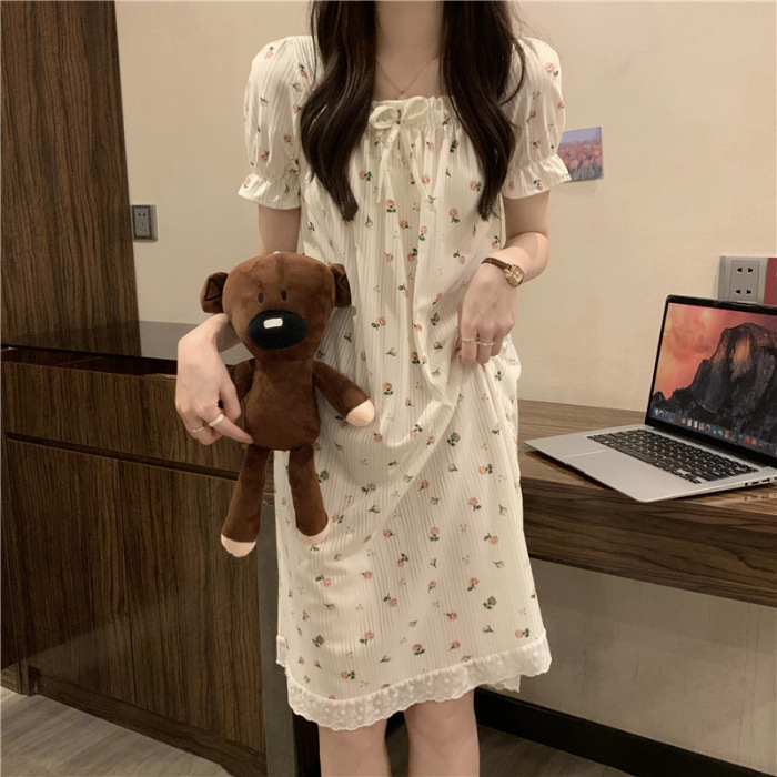2023 Verano nuevo camisón de estilo princesa de manga corta de las mujeres ropa de casa pijamas de celebridad de Internet puro deseo falda se puede usar fuera