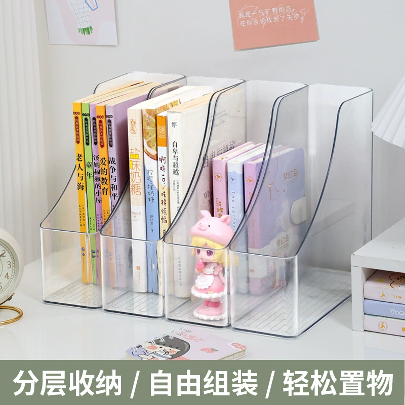 PET Desktop Book Holder, 3-Compartment Transparent File Organizer, Space-Saving