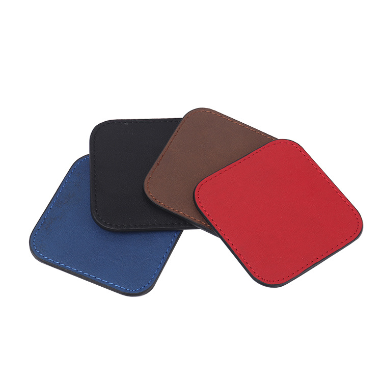 Inventario de venta caliente almohadilla de taza de té multicolor placa de orificio láser logotipo simple antideslizante aislamiento térmico almohadilla de taza de piel PU