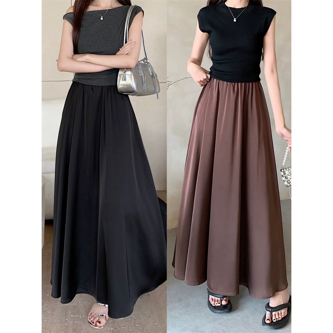 Женская ацетатная шелковая юбка-миди больших размеров, элегантная драпировка, А-силуэт, утягивающая, закрывающая, длинная юбка.