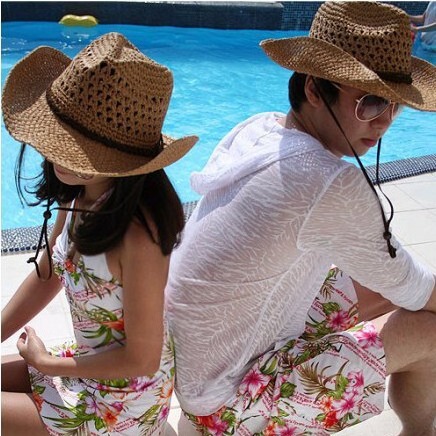 Fashionable Korean straw denim, trendy straw hat for men and women, summer sunshade beach hat