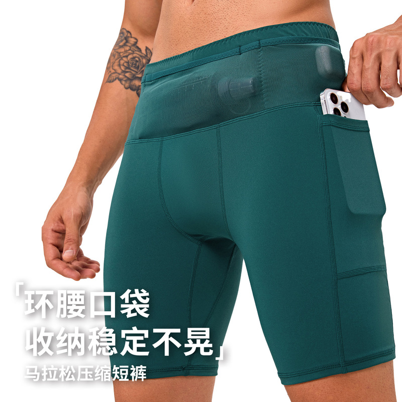 High-quality cross-border waist bag kangaroo pants professional running shorts men's compression pants marathon racing shorts