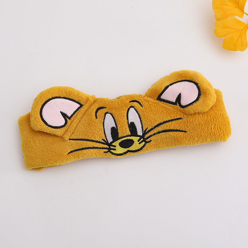 Círculos de dibujos animados banda de pelo para lavar la cara gato y ratón tocado de ojos grandes velcro banda de pelo adorable estudiante tarjeta de pelo al por mayor