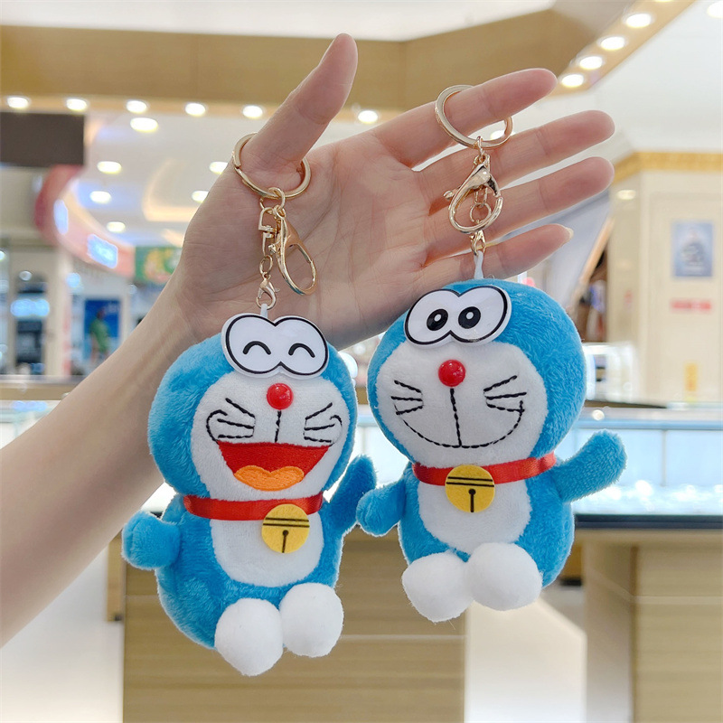 網紅可愛藍胖子叮噹貓掛件鑰匙扣卡通掛飾公仔機器貓毛絨玩具批發
