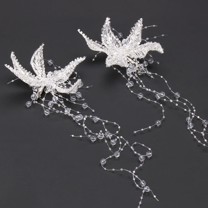 2022 new lace tassel pair long wedding accessories European style wedding styling hair accessories bride wedding accessories