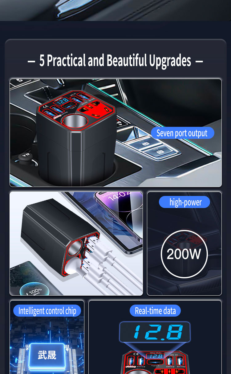 Multifunctional 12V24V to 220V Car Inverter Converter for Cars and Trucks Mobile Phone Charger Socket Type