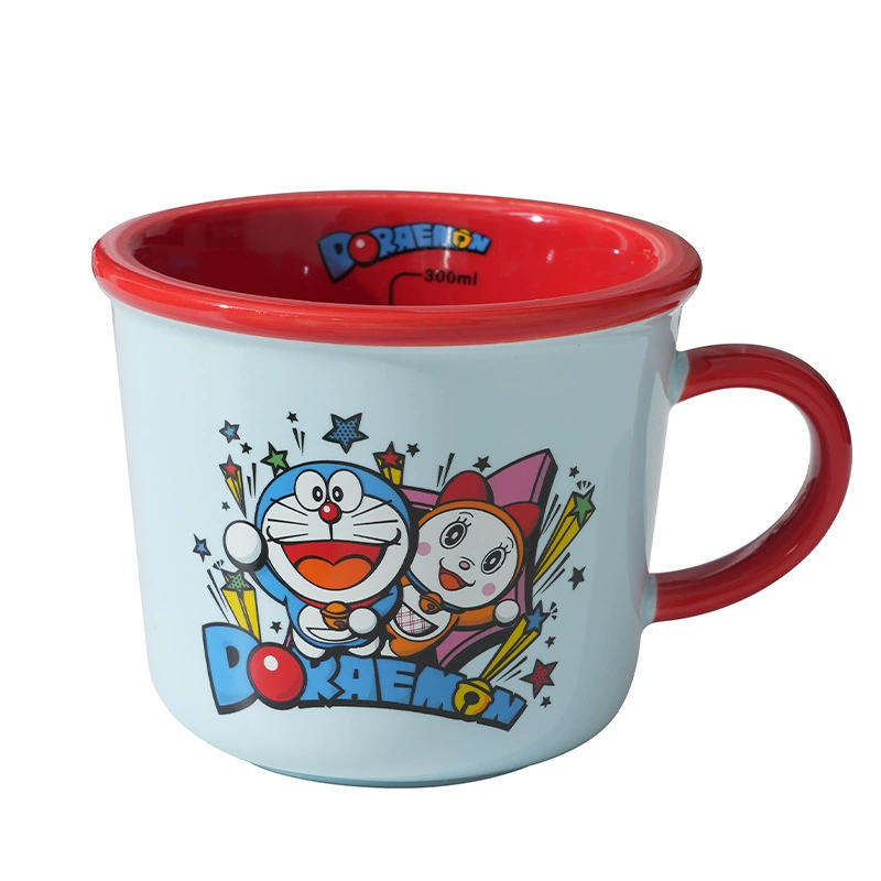 Ceramic Mug (Doraemon) 380 ml — Couple Breakfast Cup with Measurement Scale, Giftable