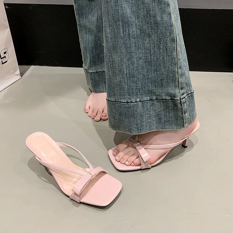 Сказочный стиль с юбкой и босоножками, милые тапочки с бантиком, летняя женская верхняя одежда, открытые туфли на шпильке