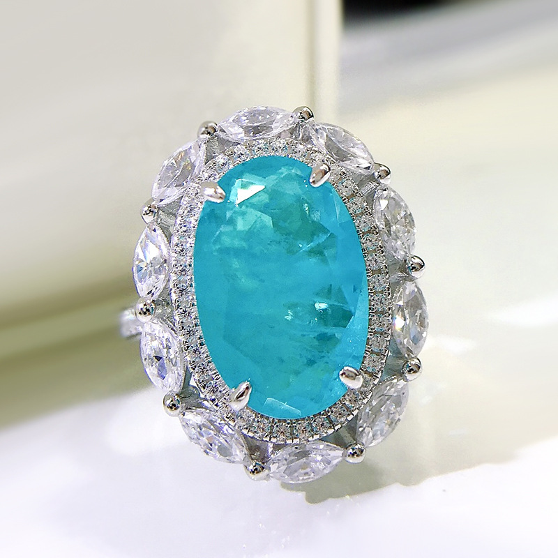 Mu Jing's new synthetic Paraba ring S925 silver women European and…