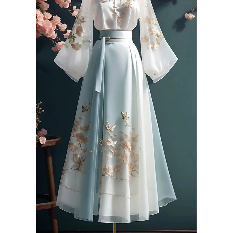 Новое синее платье в китайском стиле с китайскими элементами в стиле дзен, женская винтажная осенняя одежда с полным комплектом