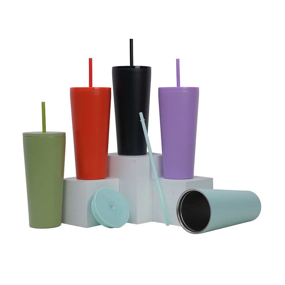 Nuevo producto transfronterizo de Amazon Taza de paja de aislamiento de acero inoxidable 304 Taza de agua de doble capa para niñas de gran capacidad y simple portátil