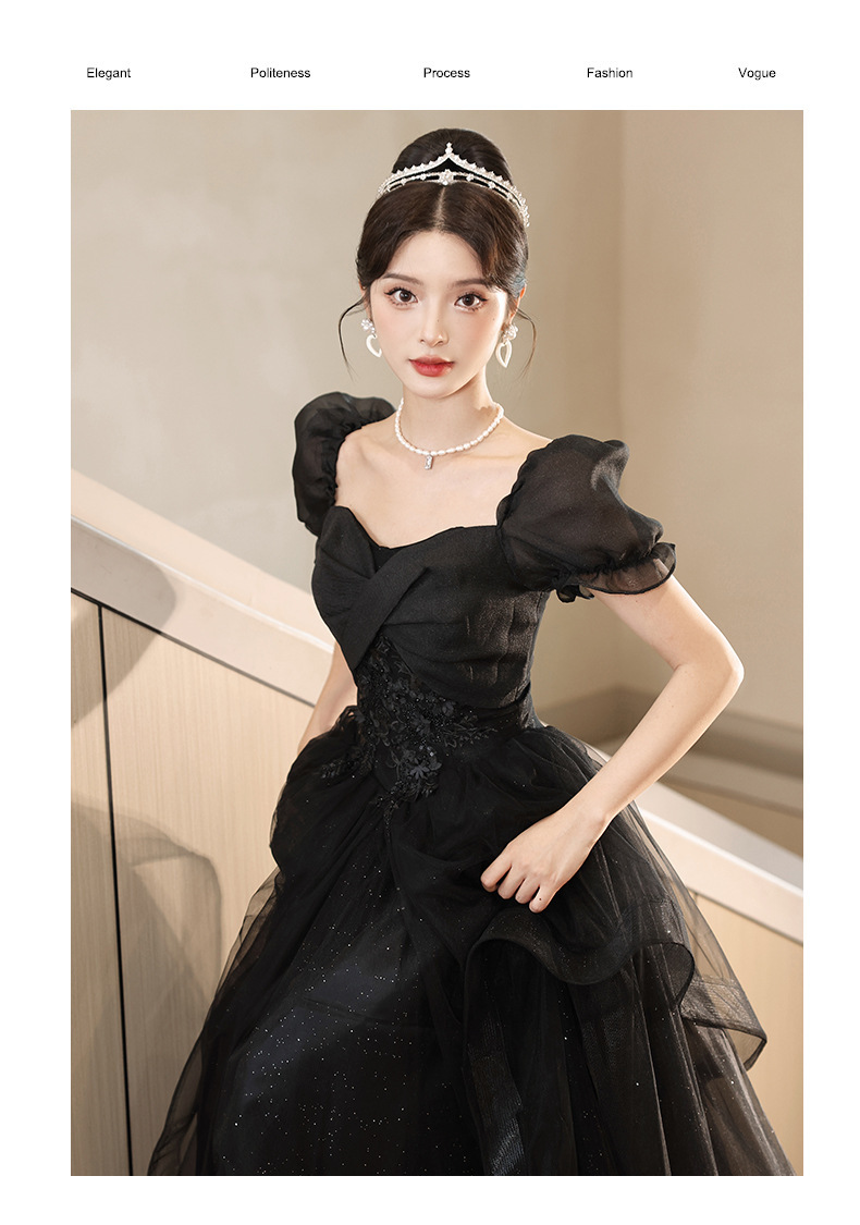 Đầm dạ hội đen ôm body dáng dài, phong cách Pháp sang trọng — Màu đen, Màu đỏ rượu chi tiết 13