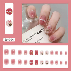 Spring Tulip Blush Wearable Nail Pearl Whitening Fake Nail Patch Finished Removable Pure Lust Manicure Piece
