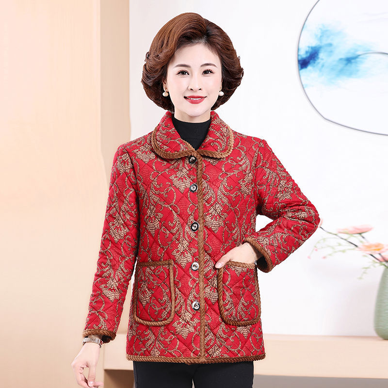 中老年妈妈棉袄短款棉衣翻领保暖加绒加厚奶奶冬装棉服上衣外套女|undefined