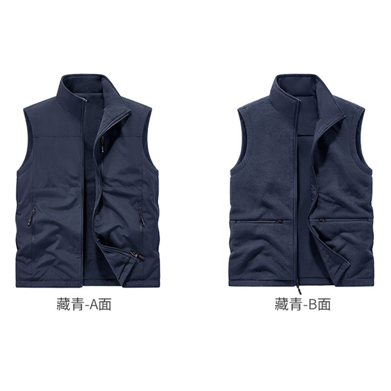 Fotografía al aire libre chaleco de pesca de pelusa transfronterizo doble cara con hombro de hombro de bolsillo chaleco de invierno personalizado hombre
