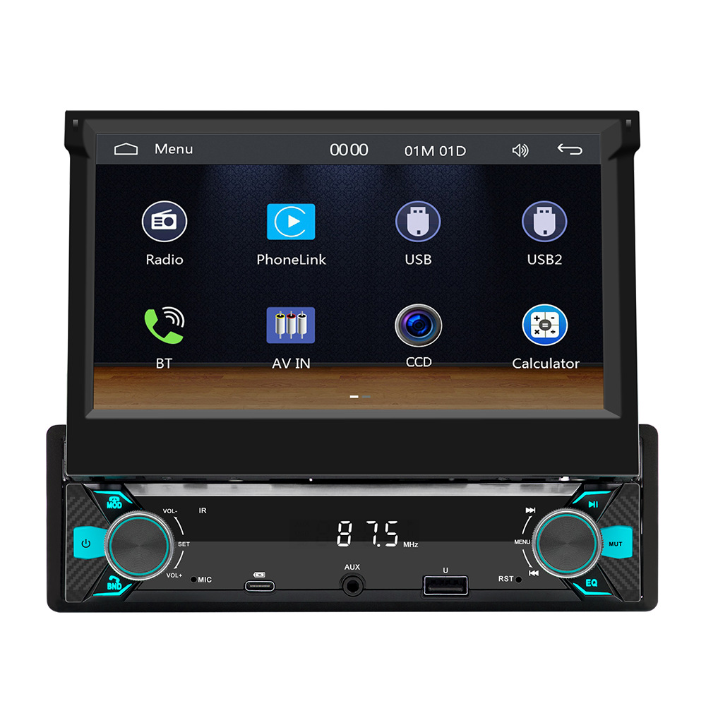 7 pulgadas un solo husillo pantalla retráctil inalámbrica Carplay MP5 reproductor de automóvil de alta definición de imagen de marcha atrás radio de automóvil