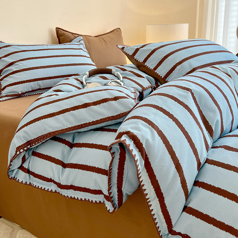 Cotton Bedding Set Plaid Brushed Four Piece Autumn Winter Bed_voghion.com