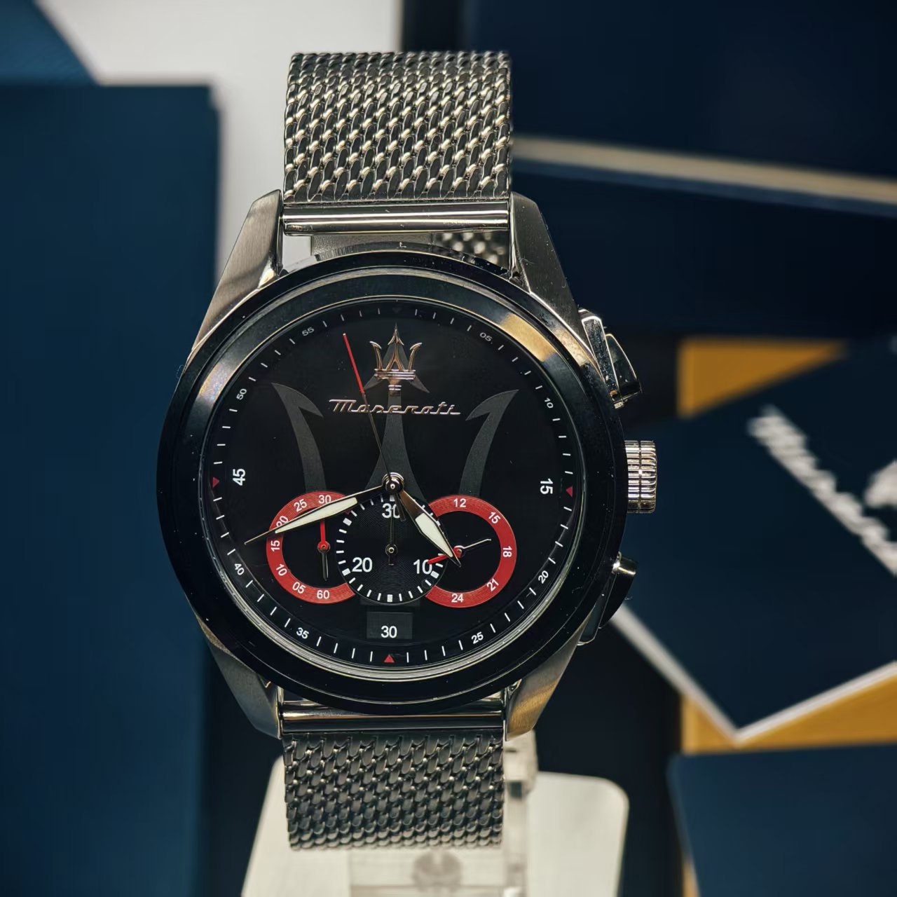 男士玛莎拉蒂手表男三眼石英时尚商务黑武士欧美石英表高颜值男表