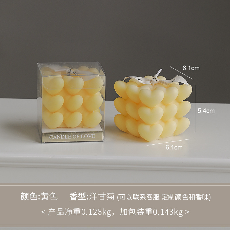 Día de San Valentín de Qixi, pequeño regalo en forma de corazón, vela de incienso de cubo Rubik, atmósfera hecha a mano, aroma de regalo de mano, vela de amor.