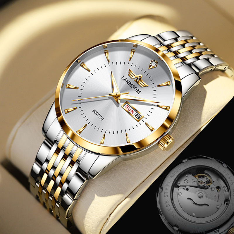 Lanmsom Watch Cut Out Transparent Bottom Quartz Watch Fashion Trendy Casual Business Simple Men's Watch