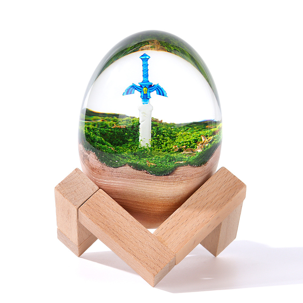 Zelda Master Sword  Egg-Shaped Transparent Epoxy Resin Solid Wood Art Crafts Small Ornaments