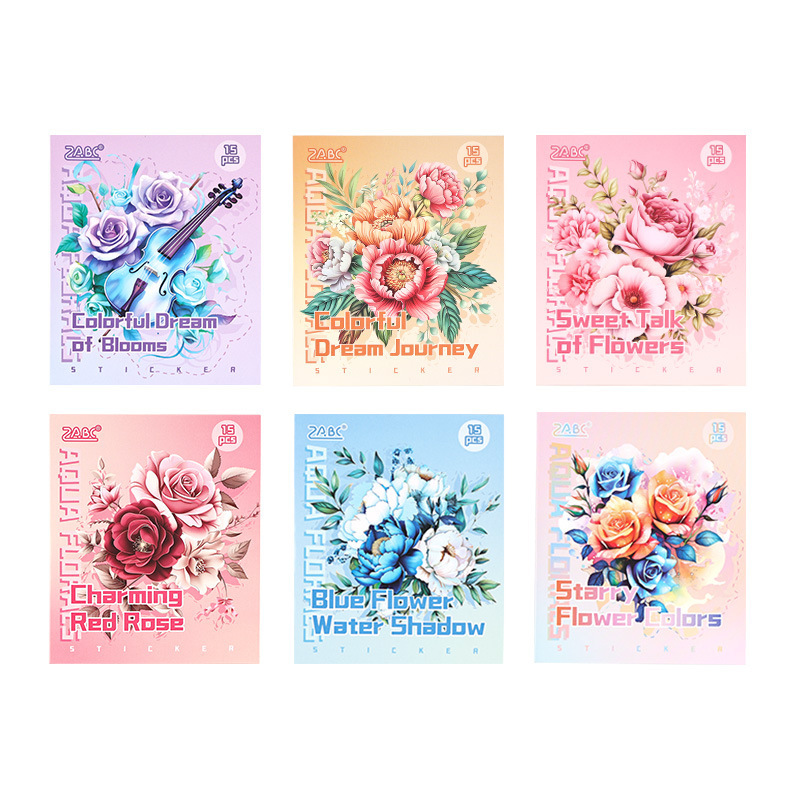 Paquete de pegatinas de aceite y papel de color acuoso flor Yun DiDi contabilidad de mano pegatinas decorativas flores transfronterizas retro rosa pegatinas