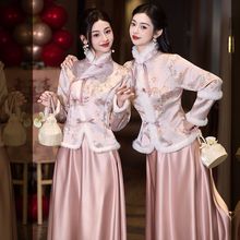 加绒加厚保暖中式伴娘服2025冬季新款中国风甜美高级感姐妹团礼服