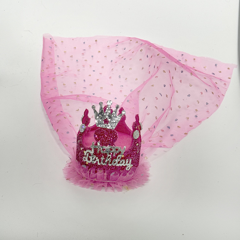 Huángguān Ski Motorcycle Helmet Decoration Birthday Princess Crown Veil (Auto Parts and Accessories) - birthday-gauze-crown-rose-red