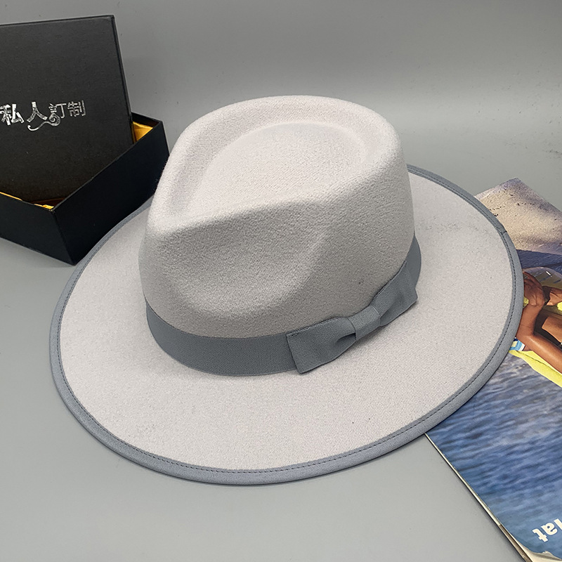 woolen Material Men's Retro Solid Color Bowknot Flat Eaves Fedora Hat