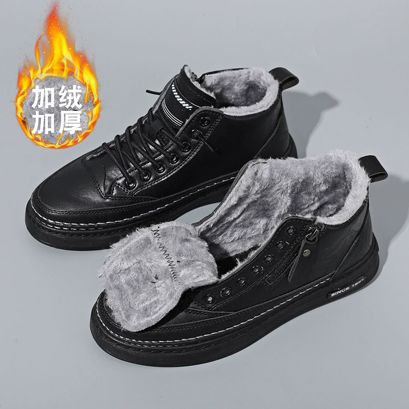 2024 новые осенние мужские кожаные ботинки Zhongbang на молнии с низкой талией плюс бархатные хлопчатобумажные туфли