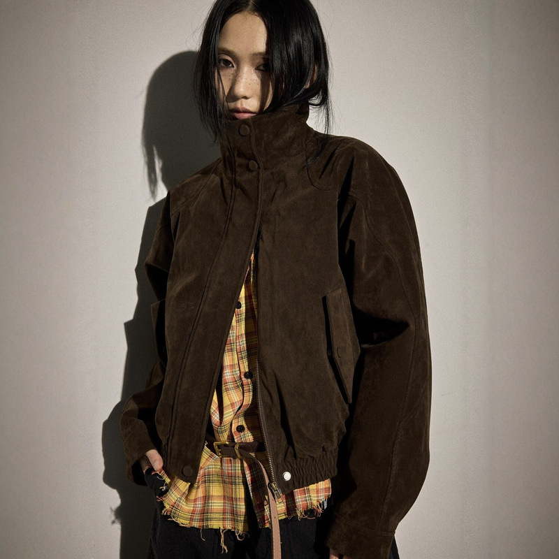 American Retro Short Right Shoulder Jacket for Men and Women, Loose Casual Plus Cotton Coat and Cotton Top