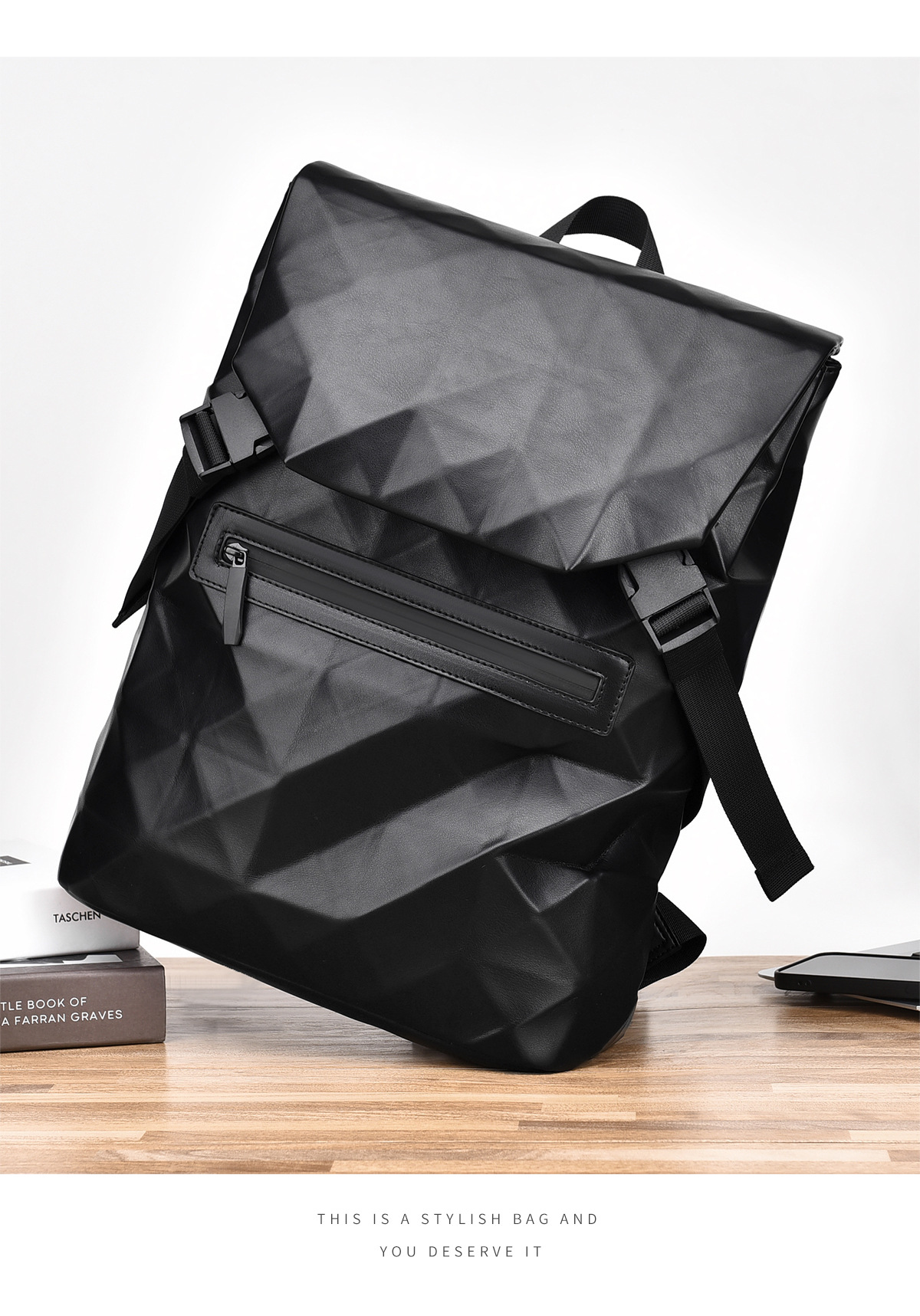New diamond-shaped men's casual backpack, business commuting, large-capacity travel, fashionable computer bag, student schoolbag undefined