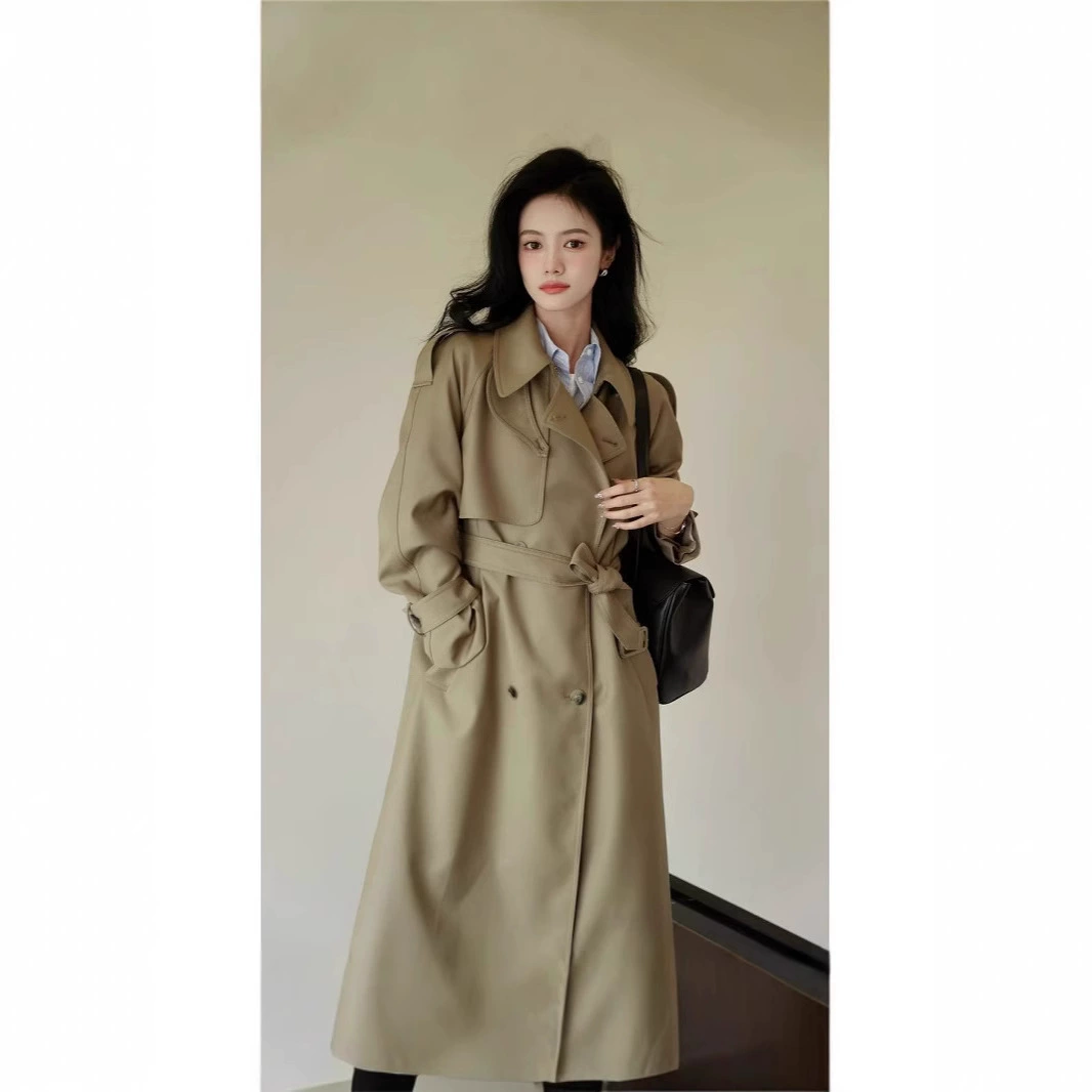 Длинный ретро осенний trench coat, пиджак, костюм, 2024 год, средняя длина, свободного кроя, для подростков