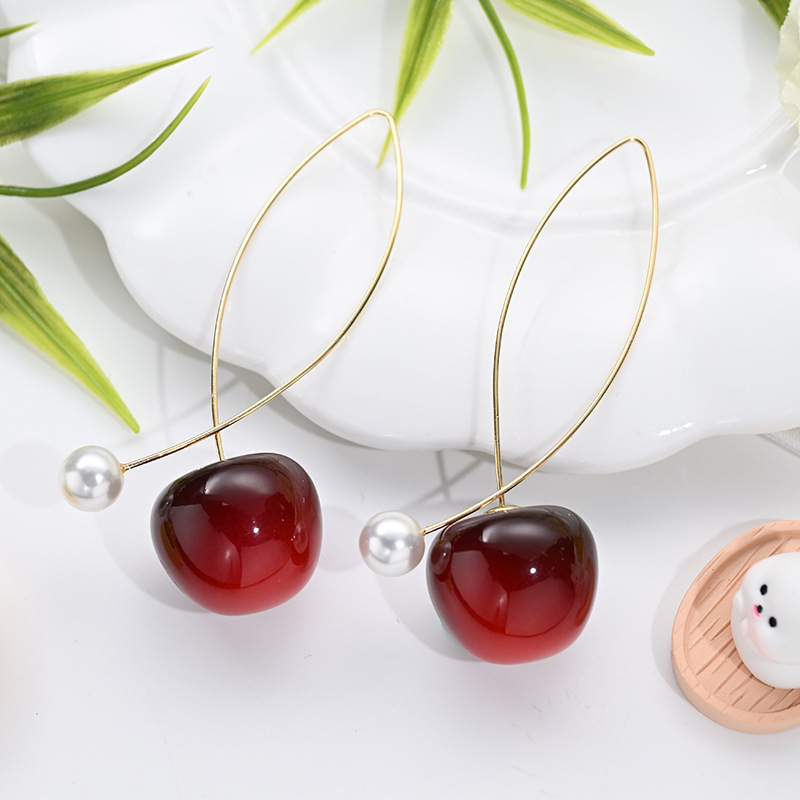 Aretes de cereza roja para mujer – colgante exquisito, fruta de imitación versátil, nuevo estilo