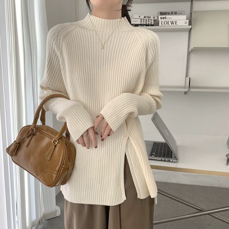 Плейн-свитер длинный рукав демисезон, дизайн связан knitted body-friendly термобелье, высокий воротник, увеличенная толщина, оверсайз